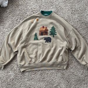Vintage Men’s 3XL Heavy Cotton Embroidered Tan Nature Graphic Crewneck
